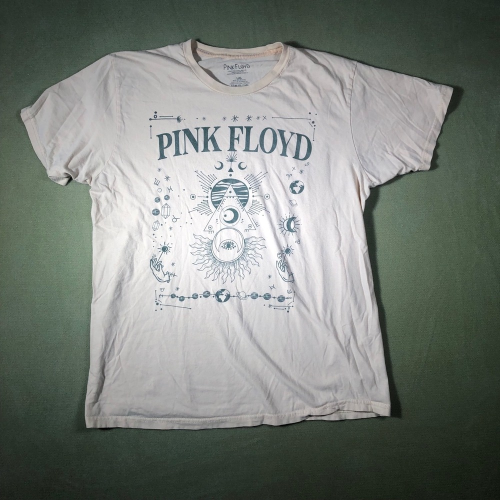 Pink Floyd T-Shirt Mens Large Off-White Celestial Sun Moon Graphic Tee 2023